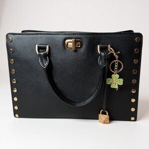 Michael Kors Black and Gold Studded Handbag With Detachable Crossbody Strap